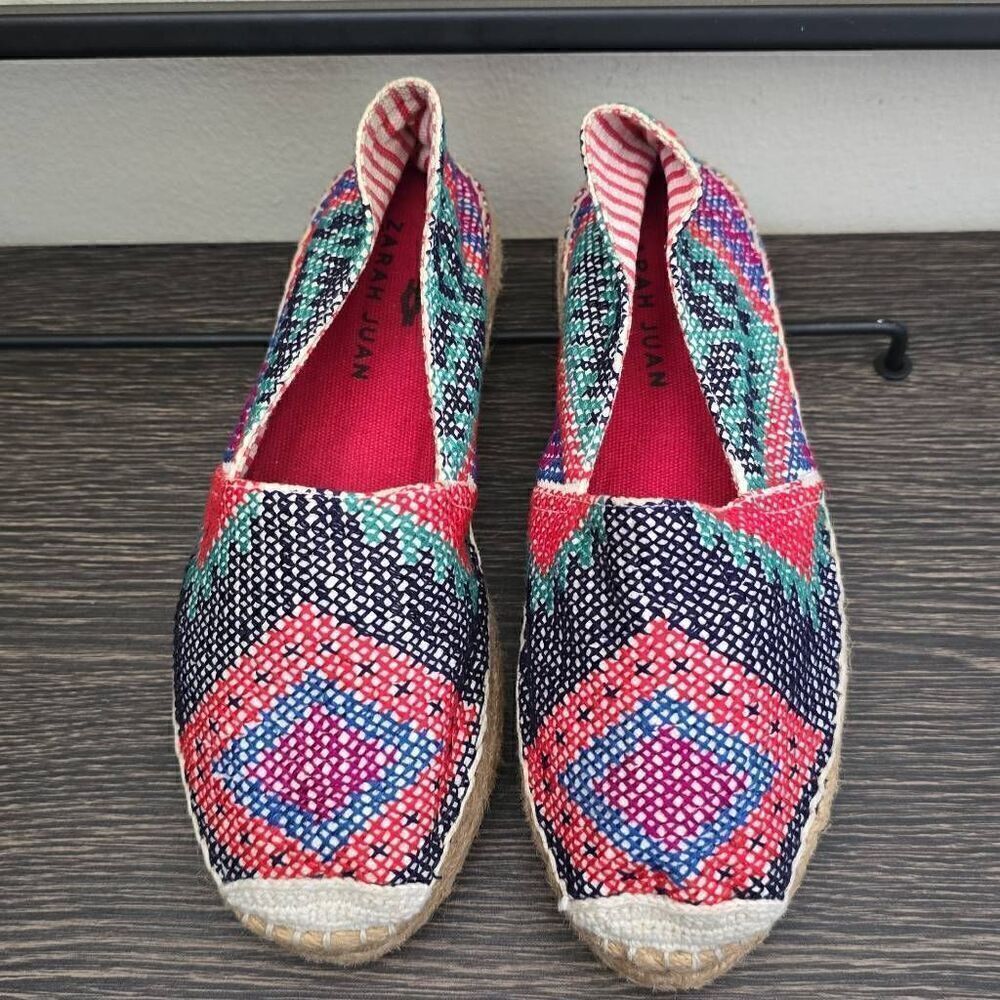 Zarah Juan espadrilles, multicolor, embroidered and crocheted touches,NEW, Sz. 6